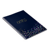 ネイビエレガントーモダンブルー金ゴールドピンク紙吹雪 ノートブック (右側)