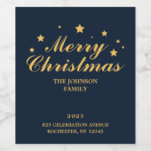 ネイビエレガントーモダンブルー金ゴールドメリークリスマス ワインラベル (シングルラベル)