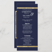 ネイビエレガントーモダンブルー金ゴールド結婚式 プログラム (正面/裏面)