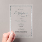 ネイビエレガントーモダンブルー銀誕生日 アクリル招待状 (インサイチュ (ポータブル))