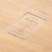 ネイビエレガントーモダンブルー銀誕生日 アクリル招待状 (レイダウン)