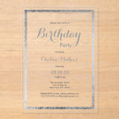 ネイビエレガントーモダンブルー銀誕生日 アクリル招待状 (正面)