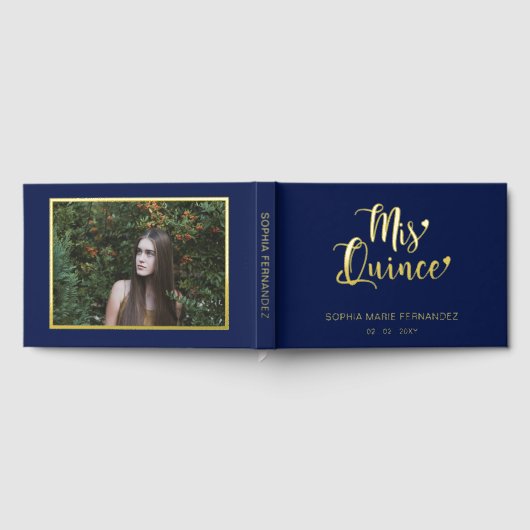 ネイビエレガントーモダン金ゴールド写真キンセアニェラ ゲストブック (全面)