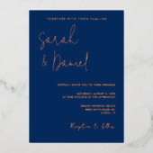 ネイビエレガントーモダン・ピンク・ミニマ結婚リスト 箔シーズンカード (正面)