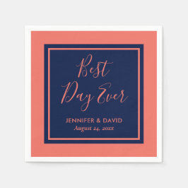 ネイビエレガントーモダン・ブルーとコーラル結婚ズ スタンダードカクテルナプキン