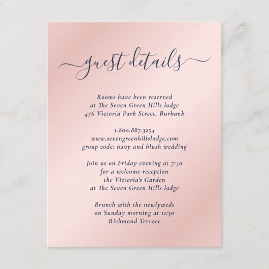 ネイビエレガントーモダン・ブルーと赤面結婚の詳細 エンクロージャーカード (正面)