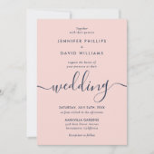 ネイビエレガントーモダン・ブルーと赤面結婚ズ 招待状 (正面)