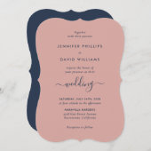 ネイビエレガントーモダン・ブルーと赤面結婚ズ 招待状 (正面/裏面)