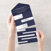 ネイビエレガントーモダン・ブルースタイリッシュホワイト結婚ズ オールインワン招待状 (貼ってはがせる)