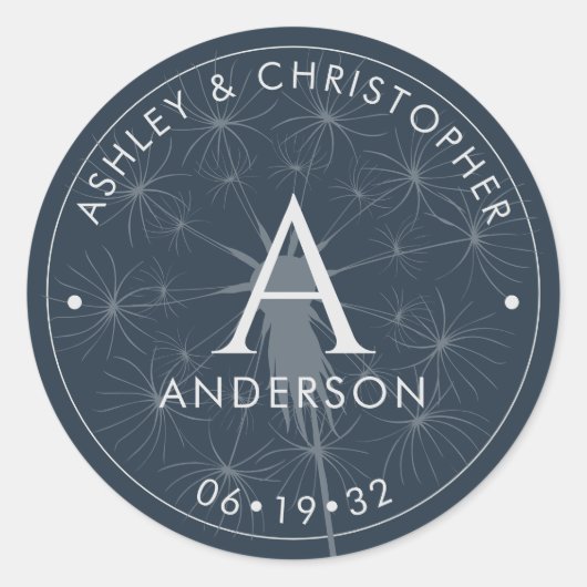 ネイビエレガントーモダン・ブルー結婚ズ ラウンドシール (正面)