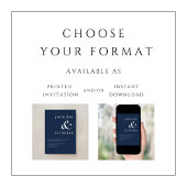 ネイビエレガントーモダン・ブルー結婚ズ 招待状