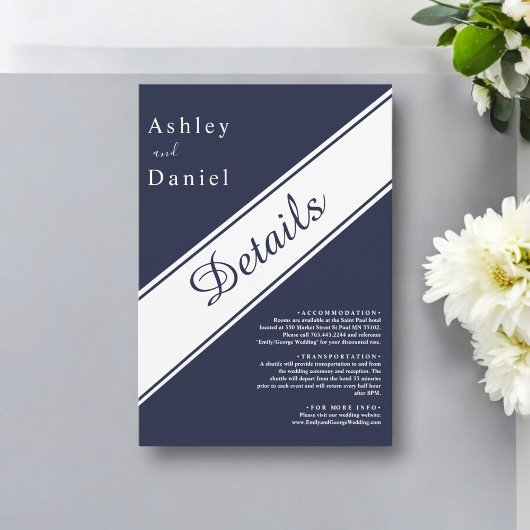 ネイビエレガントーモダン・ブルー・ホワイト・デリケート結婚ズ エンクロージャーカード