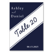 ネイビエレガントーモダン・ブルー・ホワイト・デリケート結婚ズ テーブルナンバー (正面)