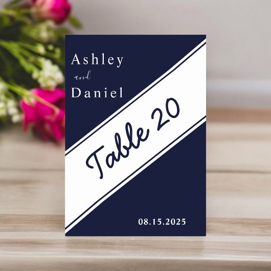 ネイビエレガントーモダン・ブルー・ホワイト・デリケート結婚ズ テーブルナンバー