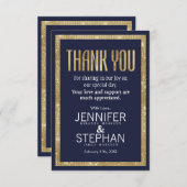 ネイビエレガントーモダン・ブルー・金ゴールド・セクインありがとう サンキューカード (正面/裏面)