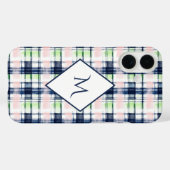 ネイビエレガントーモノグラムのブルーピンクプレ名門私立校風のイド Case-Mate iPhoneケース (裏面 (横))