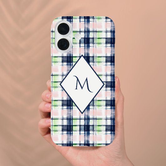 ネイビエレガントーモノグラムのブルーピンクプレ名門私立校風のイド Case-Mate iPhoneケース