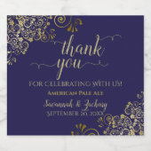 ネイビエレガントーレースのよう・ブルーの金ゴールド結婚に感謝 ビールラベル (シングルラベル)