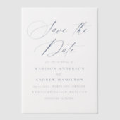 ネイビエレガントー書道結婚式の日付を保存 ベラム紙招待状 (正面)