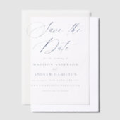 ネイビエレガントー書道結婚式の日付を保存 ベラム紙招待状 (オフセット)