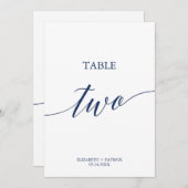 ネイビエレガントー書道表2つの表番号 招待状 (正面/裏面)