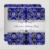 ネイビエレガントー王室のブルーレースダイヤモンドオーバーレイパーティー 招待状 (正面/裏面)