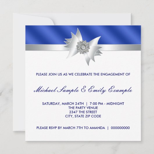 ネイビエレガントー王室のブルー婚約パーティ 招待状 (裏面)