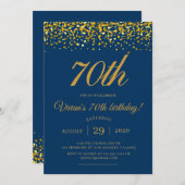 ネイビエレガントー王室のブルー&金ゴールドグリッター誕生日 招待状 (正面/裏面)