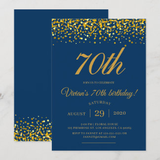 ネイビエレガントー王室のブルー&金ゴールドグリッター誕生日 招待状