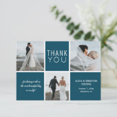 ネイビエレガントー白結婚写真コラージュ感謝していユー サンキューカード (スタンド正面)