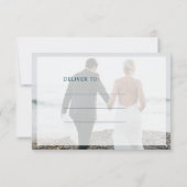 ネイビエレガントー白結婚写真コラージュ感謝していユー サンキューカード (裏面)