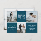 ネイビエレガントー白結婚写真コラージュ感謝していユー サンキューカード (正面/裏面)