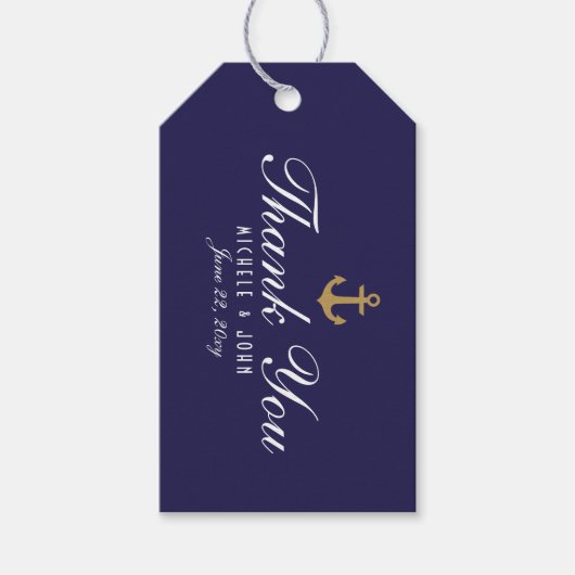 ネイビエレガントー航海のブルーありがとうギフトラベル ギフトタグ (正面)