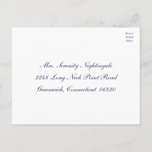 ネイビエレガントー航海のブルーいかりウェディングRSVP インビテーションポストカード (裏面)