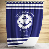 ネイビエレガントー航海のブルーいかりファミリー名 シャワーカーテン