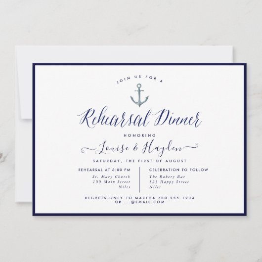 ネイビエレガントー航海のブルーいかりリハーサルディナー 招待状 (正面)