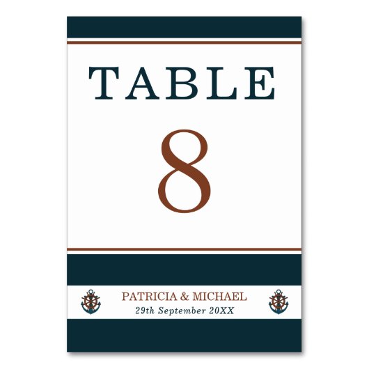 ネイビエレガントー航海のブルーいかり結婚ズ テーブルナンバー (正面)