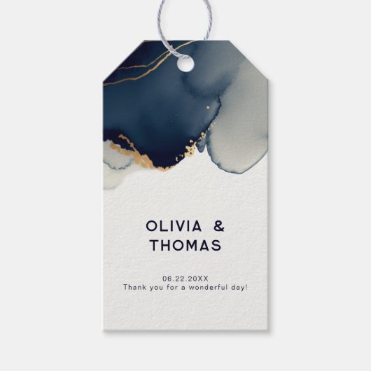 ネイビエレガントー航海のブルービーチ結婚式ありがとう ギフトタグ (正面)