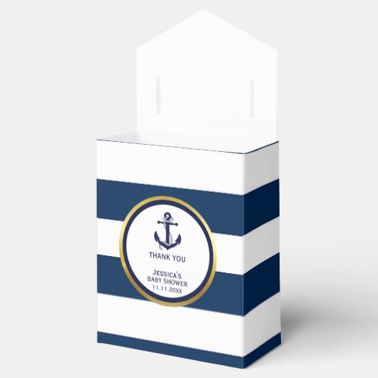 ネイビエレガントー航海のブルーホワイトベビーシャワーギフト フェイバーボックス (オープン)