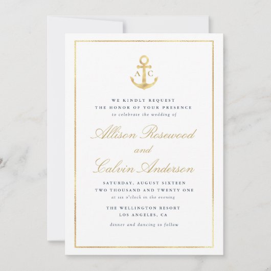 ネイビエレガントー航海のブルー結婚式招待状 招待状 (正面)