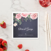 ネイビエレガントー赤面ピンク水色フローラ結婚ズ スタンダードカクテルナプキン (インサイチュ)