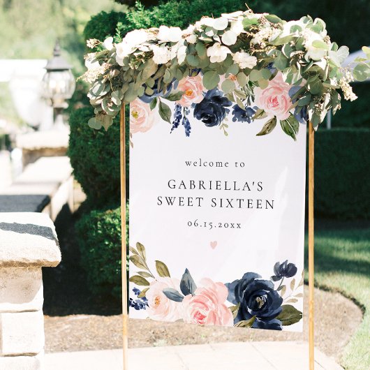 ネイビエレガントー赤面フローラスウィート16へようこそ ポスター