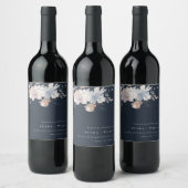 ネイビエレガントー赤面水色フローラ結婚ズ ワインラベル (ボトル)