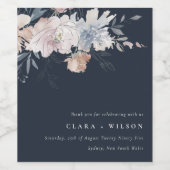 ネイビエレガントー赤面水色フローラ結婚ズ ワインラベル (シングルラベル)