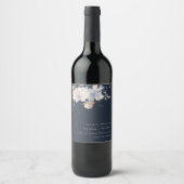 ネイビエレガントー赤面水色フローラ結婚ズ ワインラベル (正面)
