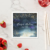 ネイビエレガントー金ゴールドグリッター結婚ズ スタンダードカクテルナプキン (インサイチュ)