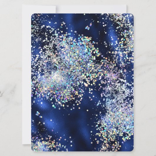 ネイビエレガントー金ゴールドシルバーグリッターキンセアニラ 招待状 (裏面)