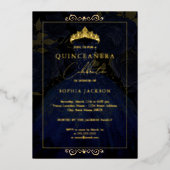 ネイビエレガントー金ゴールドバラドレスキンセアニェラ 箔招待状 (正面)