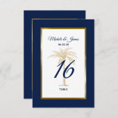 ネイビエレガントー金ゴールドパーム結婚ツリーのテーブル番号 サンキューカード (正面/裏面)