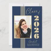 ネイビエレガントー金ゴールドフォトフレーム2024卒業 案内状 (正面)